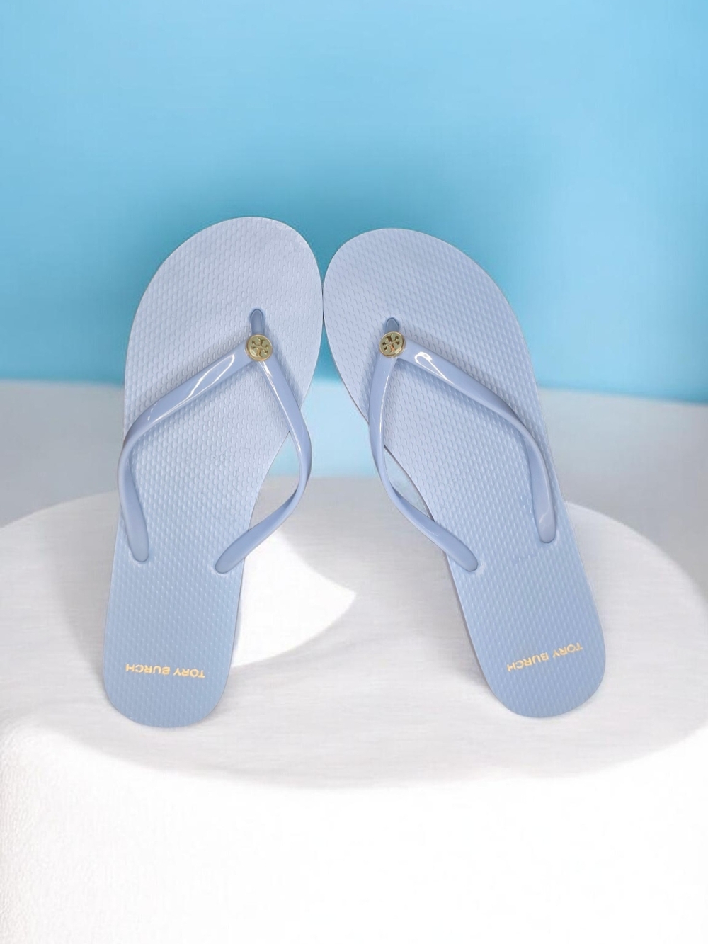 Tory Burch Light Blue Logo Flip Flop Sandals